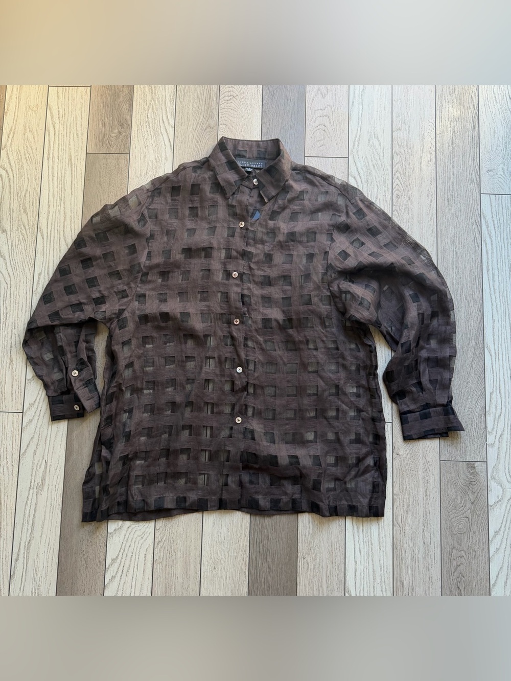 Ellen Tracy Linda Allard Brown and Black Windowpane Linen-Blend Shirt NWT 18